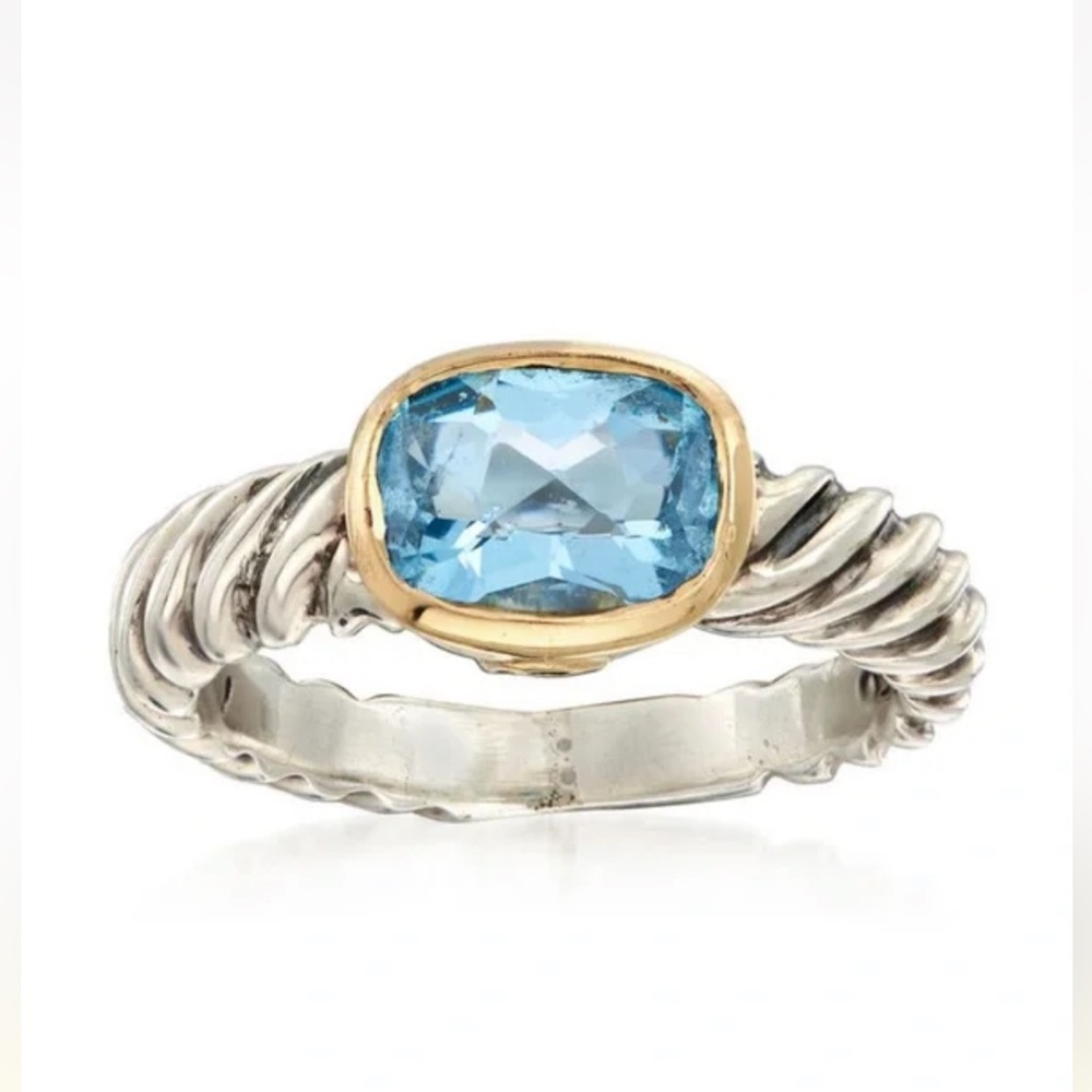 David Yurman Blue Topaz and Sterling Silver Ring with Gold Accent